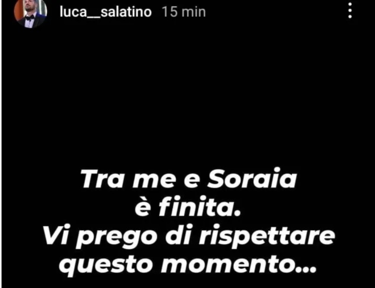 Luca Salatino annuncia la rottura con Soraia sui social network
